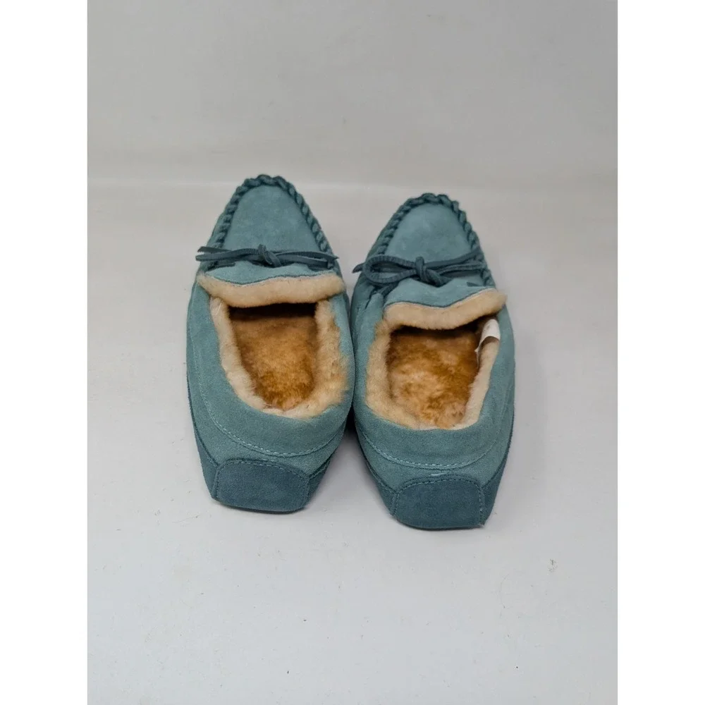 LL Bean Wicked Good Slippers Mocs Moccasin Kid's Size 6 Teal Blue Shearling VTG